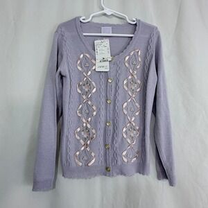 Axes Femme NWT Lavender Ribbon Knit Cardigan Embroidered Girl Kawaii Sweater